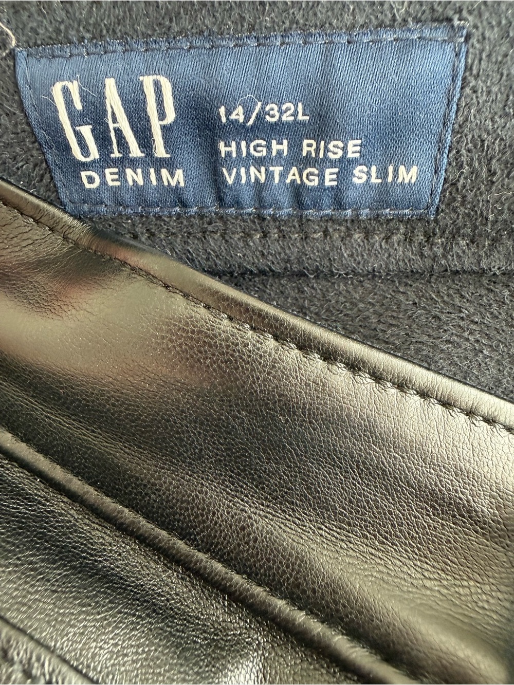 GAP Black High Rise Vintage Slim Denim | Faux Leather 32L